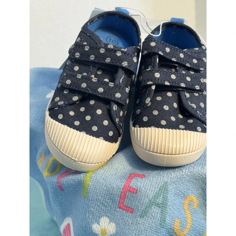 Toddler Girls Slip On Canvas Shoes -‎ Blue w/ White Polka Dots - Size 10 NEW